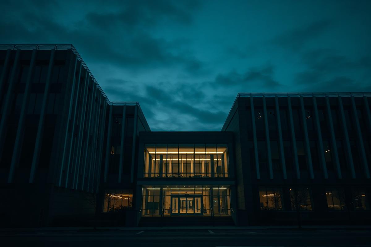 Government and public infrastructure at dusk