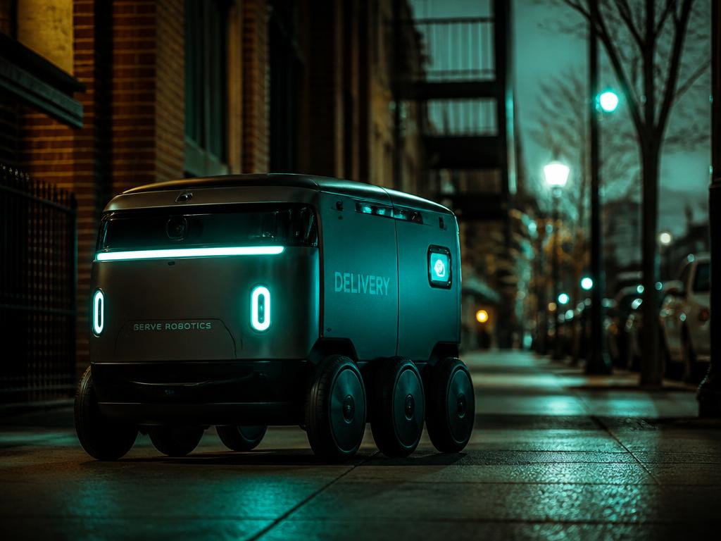 Autonomous delivery robot on a city sidewalk